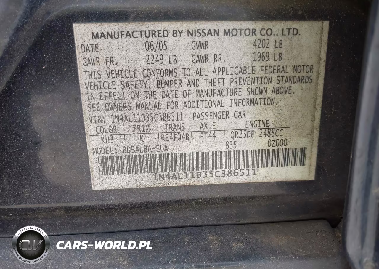 2005 Nissan Altima 2.5 S VIN:1N4AL11D35C386511 - 9