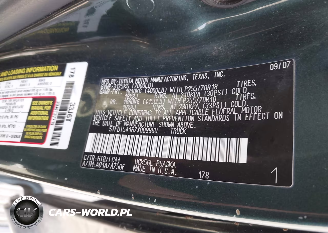 2007 Toyota Tundra Sr5 4.7L V8 VIN:5TFDT54167X009960 - 9