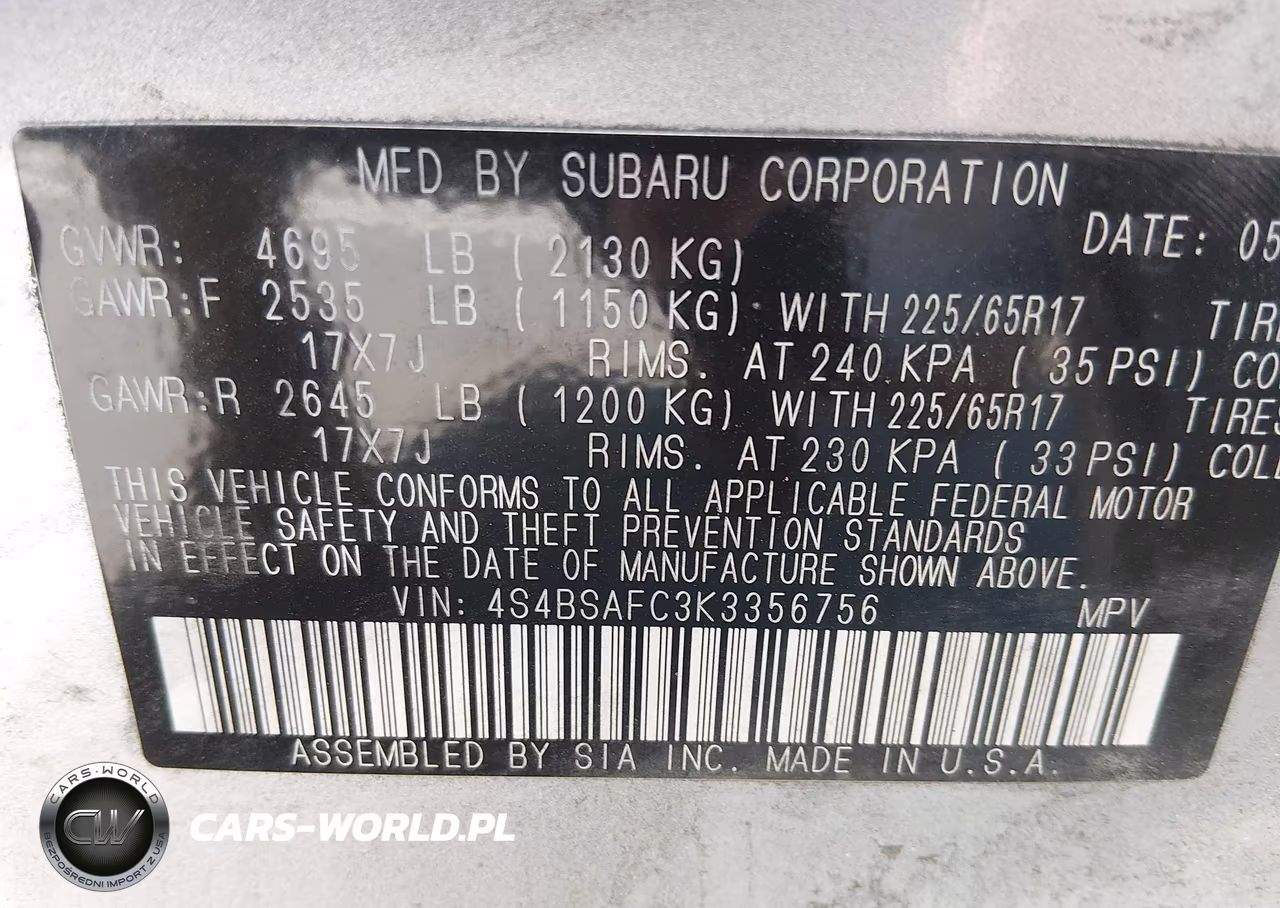 2019 Subaru Outback 2.5I Premium VIN:4S4BSAFC3K3356756 - 9