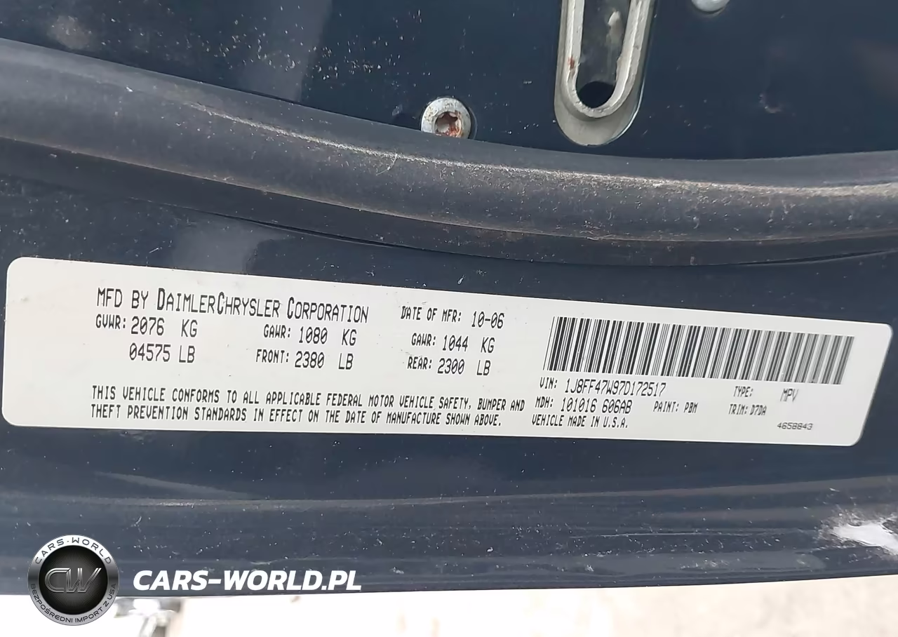 2007 Jeep Compass Sport VIN:1J8FF47W97D172517 - 9