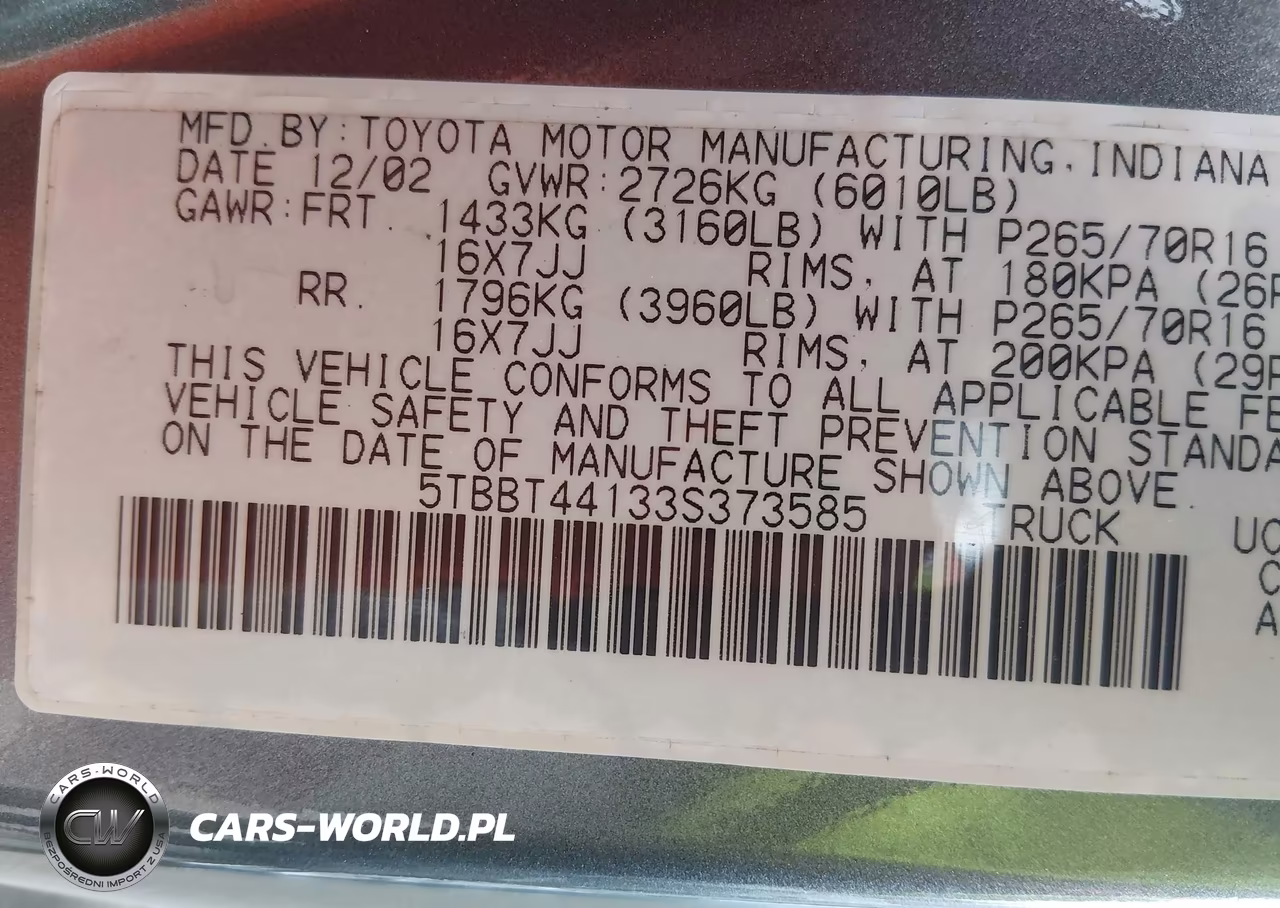 2003 Toyota Tundra Sr5 V8 VIN:5TBBT44133S373585 - 9