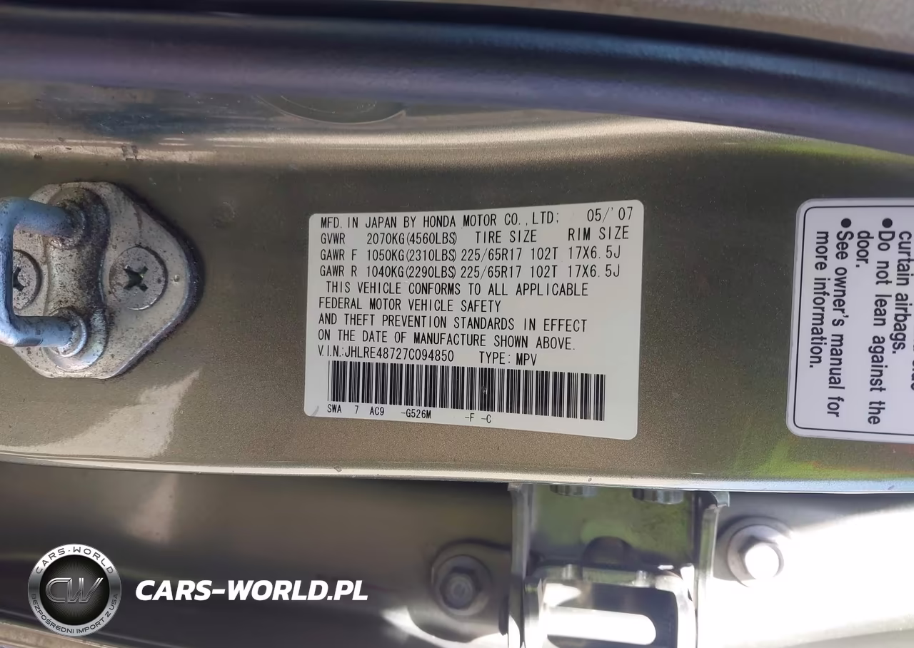 2007 Honda Cr-V Ex-L VIN:JHLRE48727C094850 - 9
