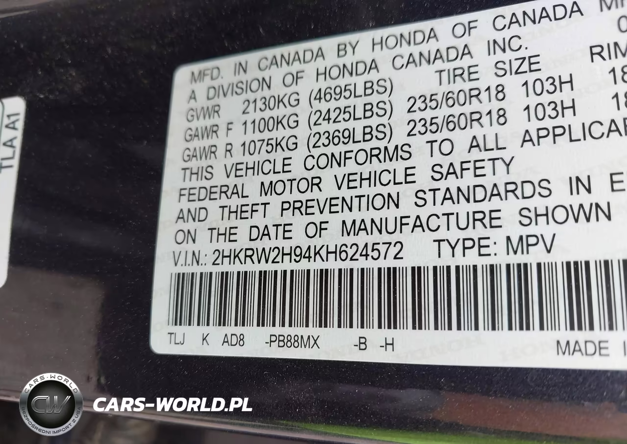 2019 Honda Cr-V Touring VIN:2HKRW2H94KH624572 - 9