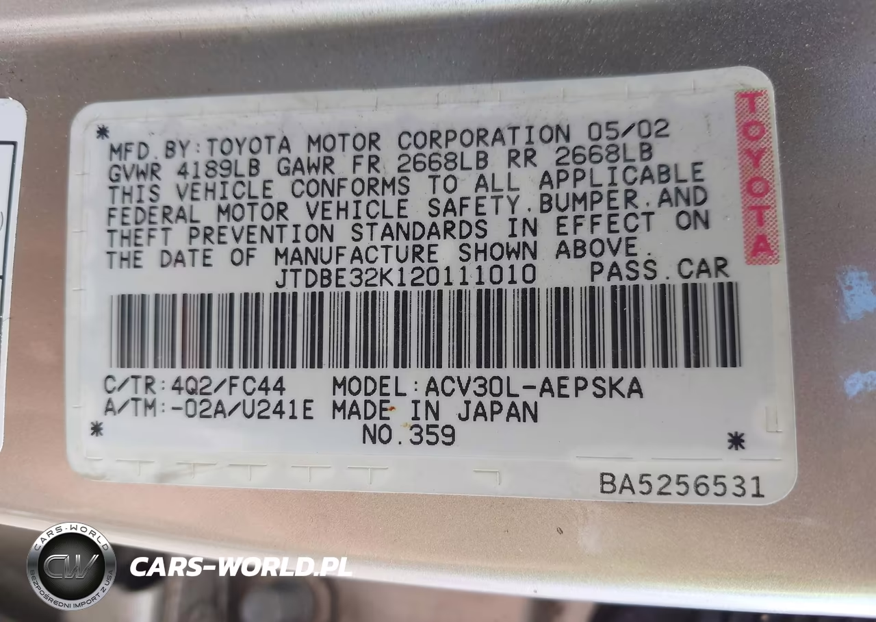 2002 Toyota Camry Le-Se-Xle VIN:JTDBE32K120111010 - 9