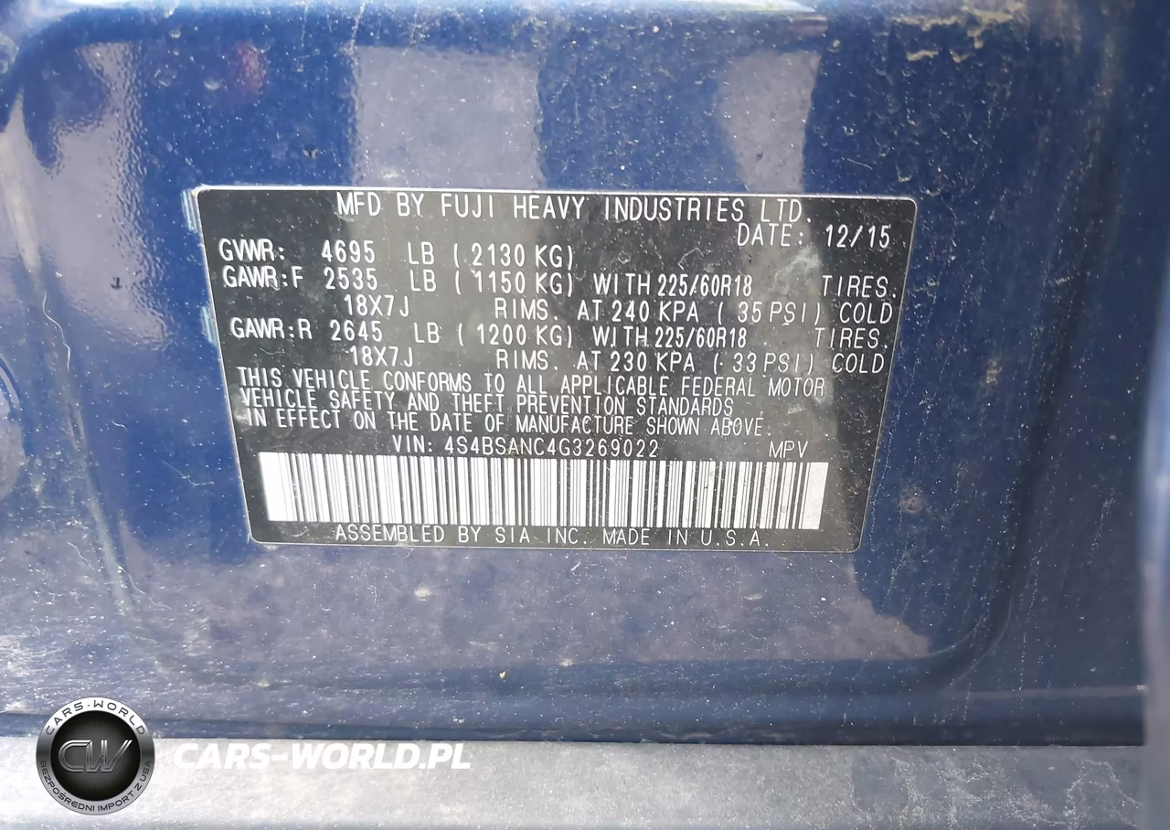 2016 Subaru Outback 2.5I Limited VIN:4S4BSANC4G3269022 - 9