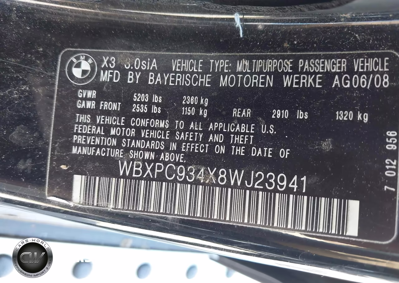 2008 BMW X3 3.0Si VIN:WBXPC934X8WJ23941 - 9