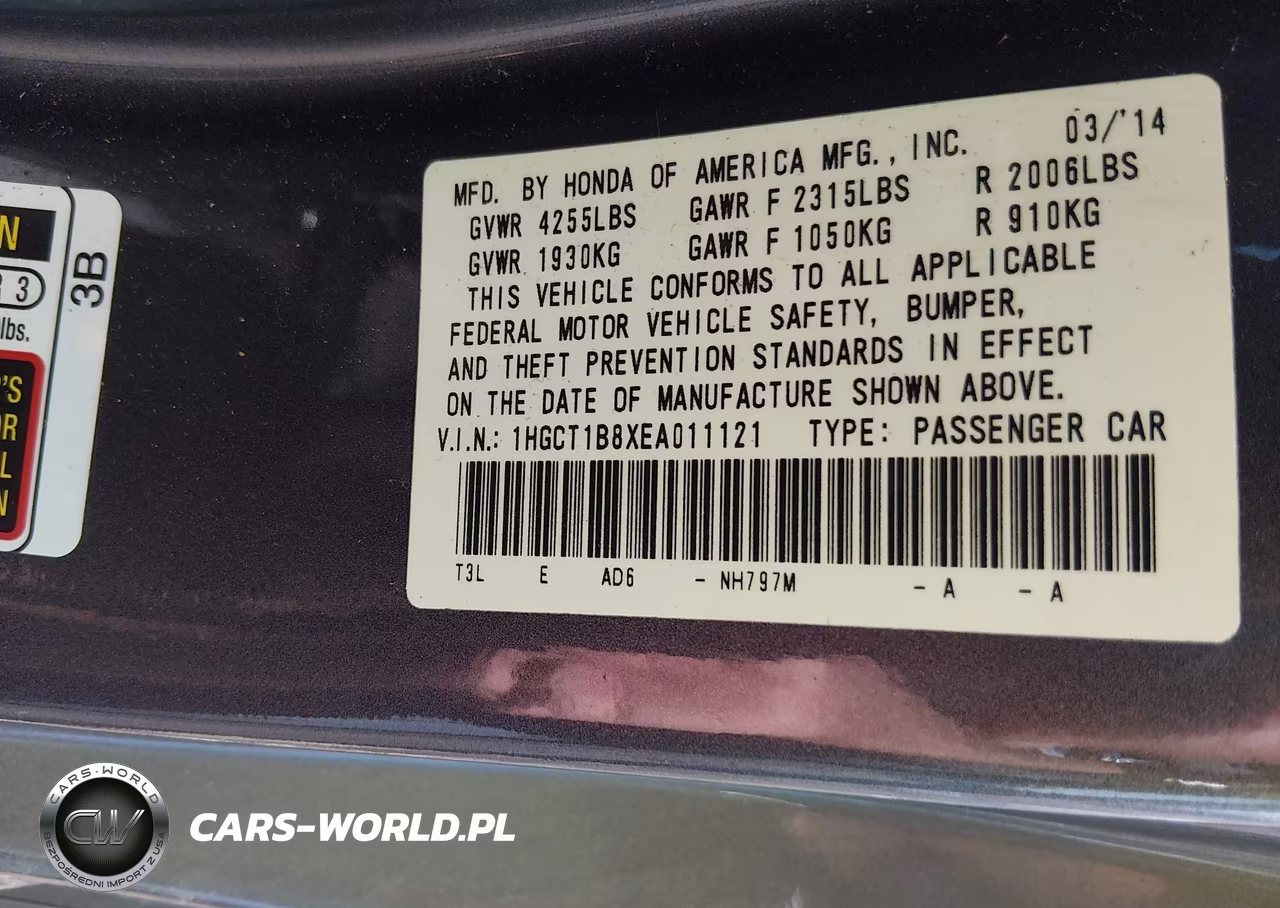 2014 Honda Accord Ex-L VIN:1HGCT1B8XEA011121 - 9