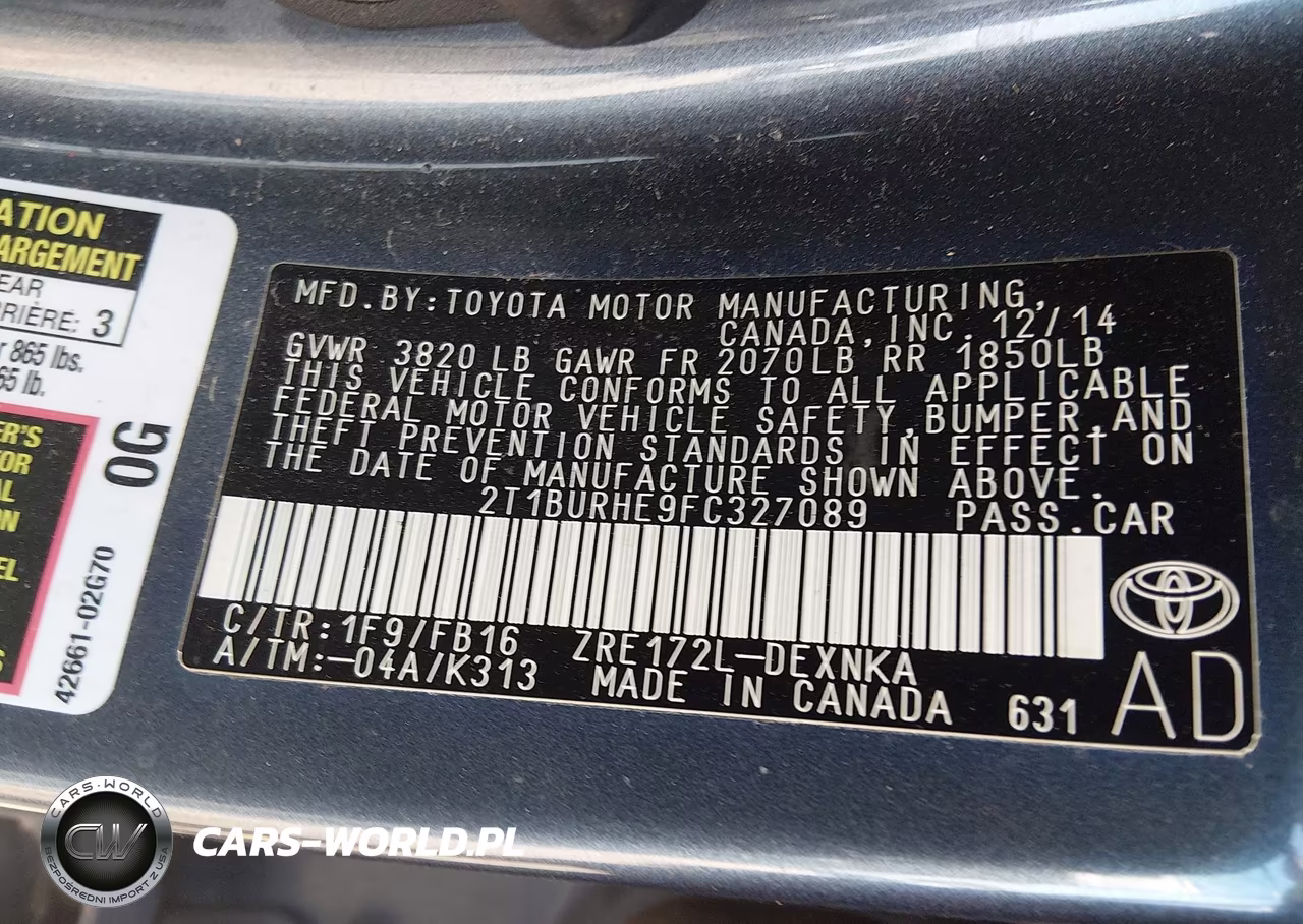 2015 Toyota Corolla Le VIN:2T1BURHE9FC327089 - 9