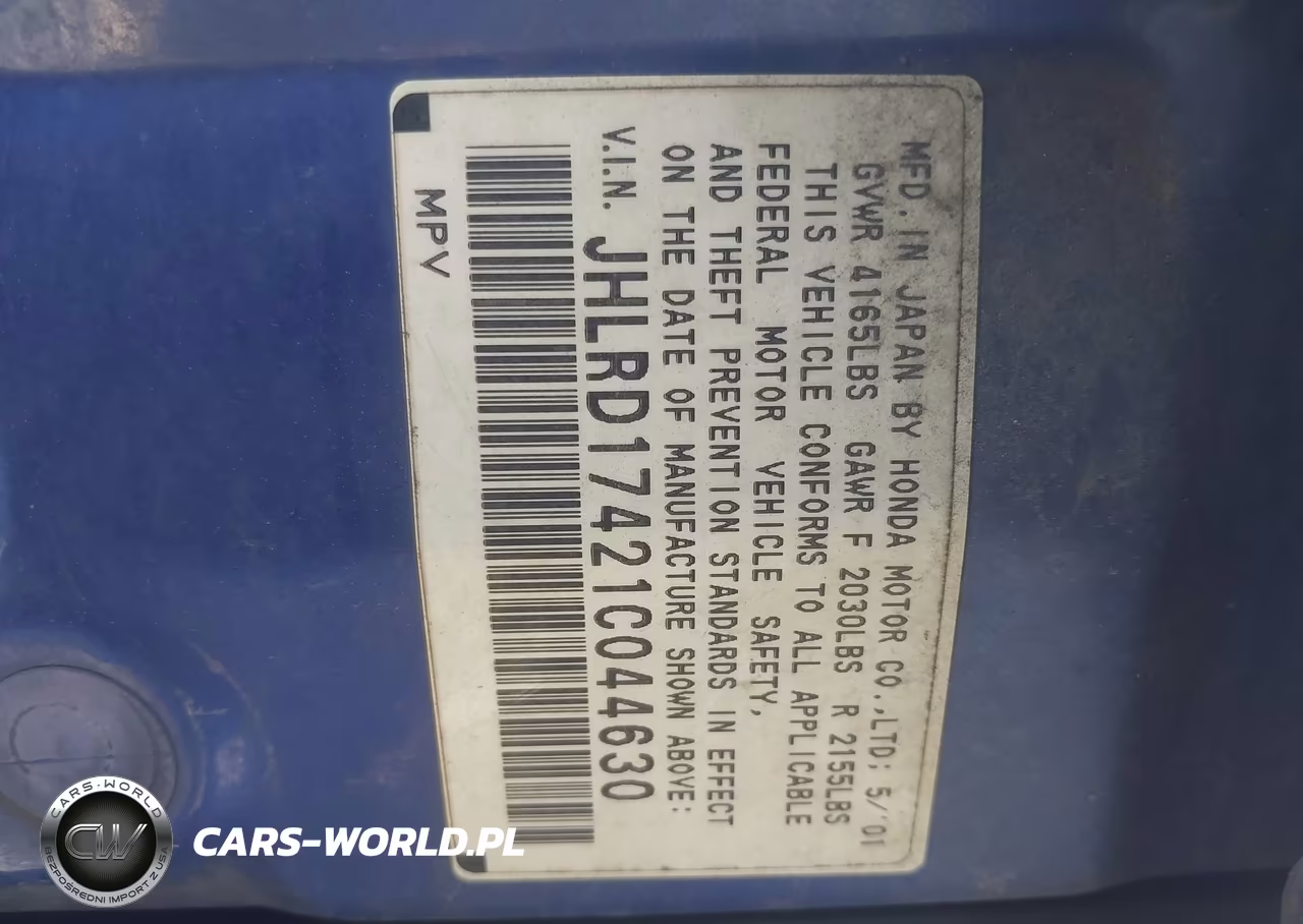 2001 Honda Cr-V Lx VIN:JHLRD17421C044630 - 9