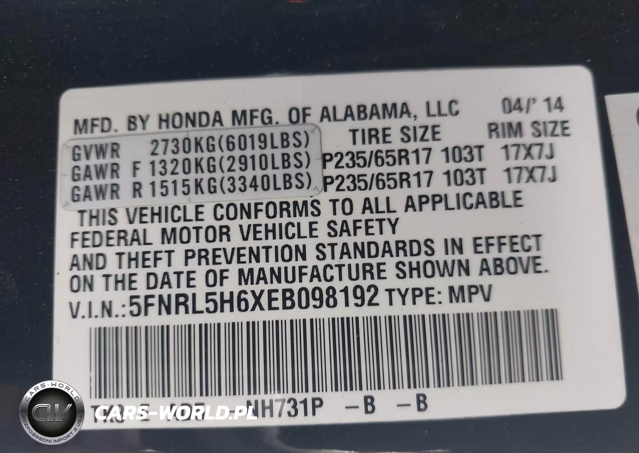 2014 Honda Odyssey Ex-L VIN:5FNRL5H6XEB098192 - 9