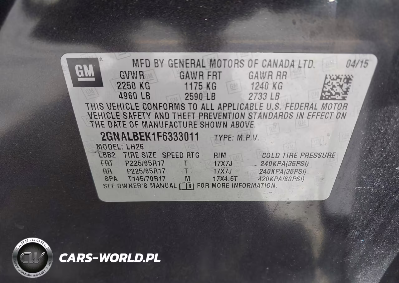 2015 Chevrolet Equinox 1Lt VIN:2GNALBEK1F6333011 - 9