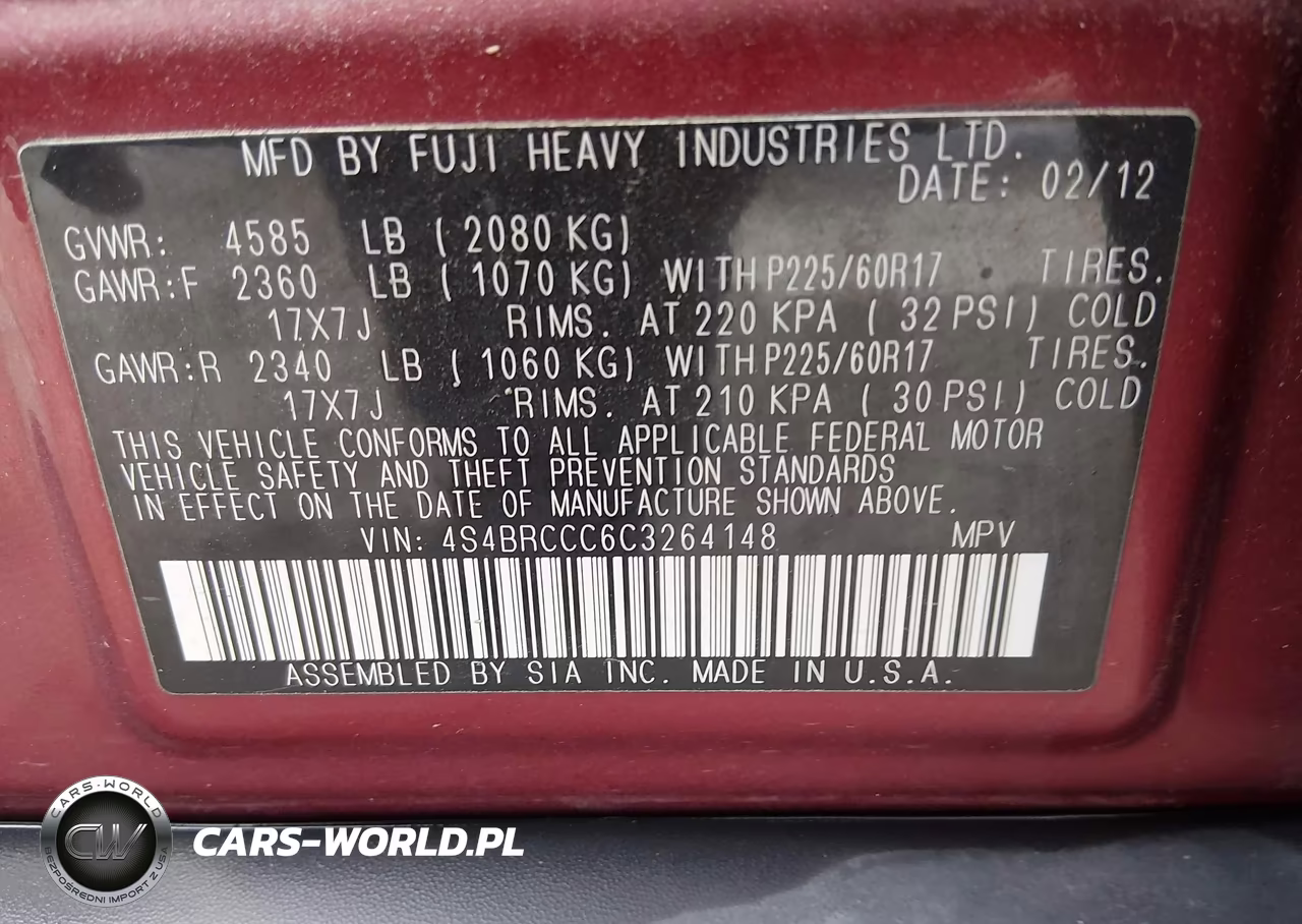 2012 Subaru Outback 2.5I Premium VIN:4S4BRCCC6C3264148 - 9