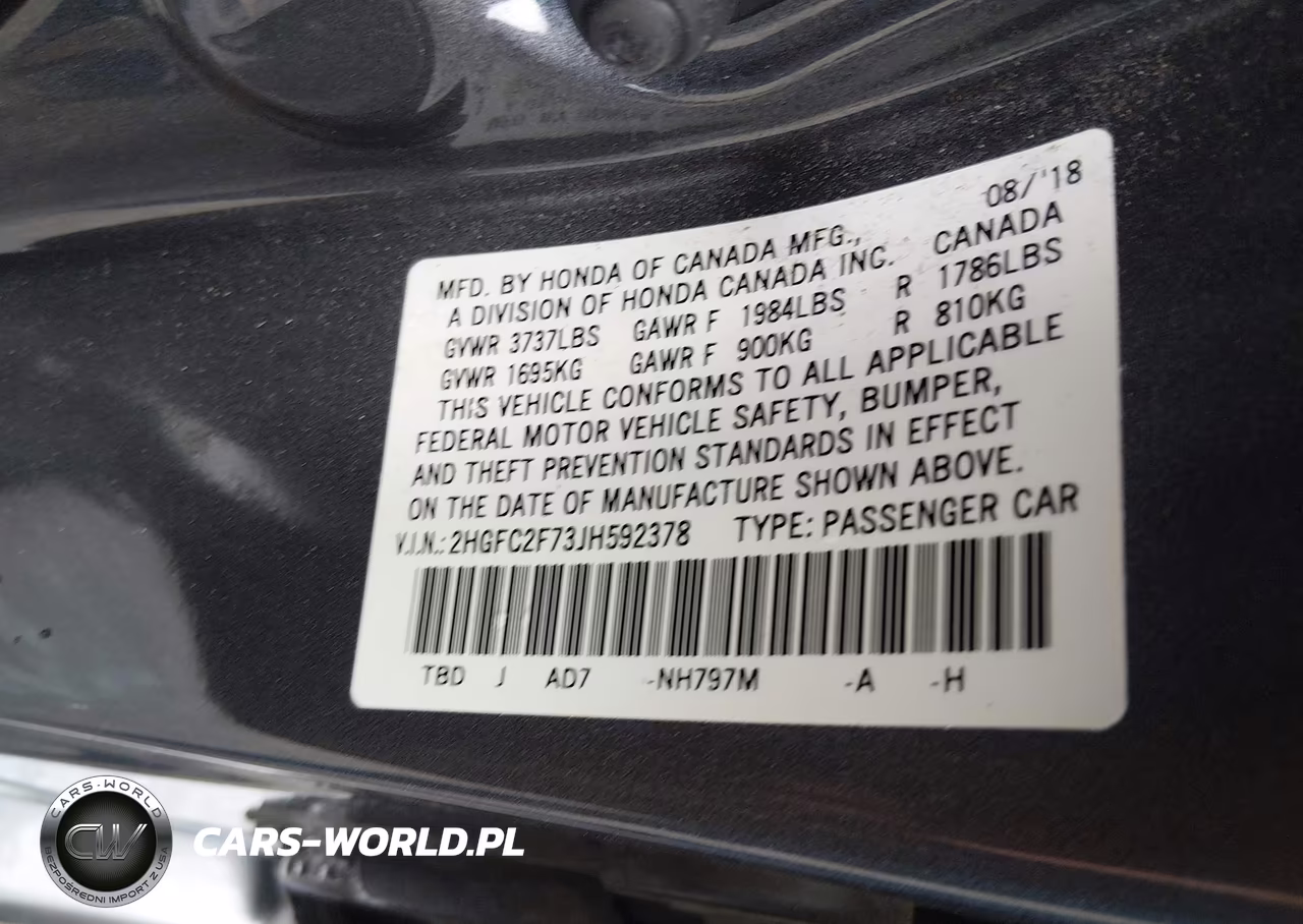 2018 Honda Civic Ex VIN:2HGFC2F73JH592378 - 9