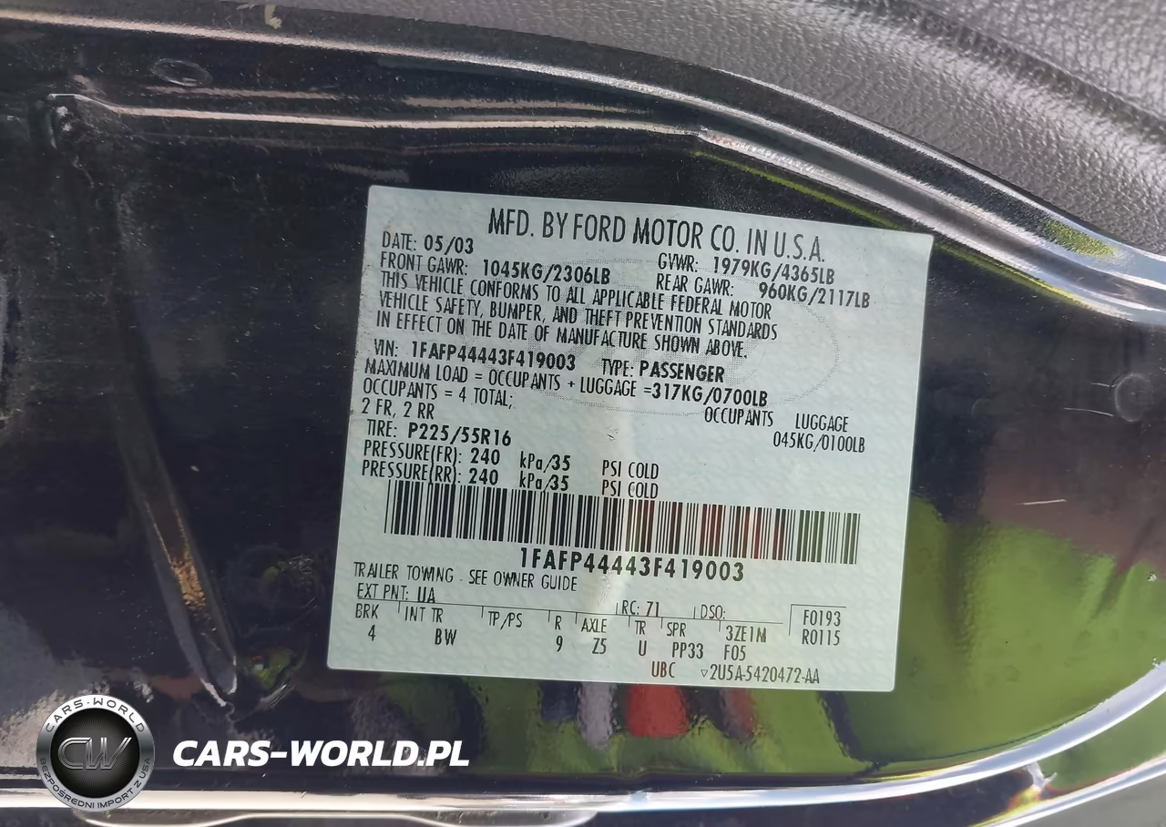 2003 Ford Mustang VIN:1FAFP44443F419003 - 9