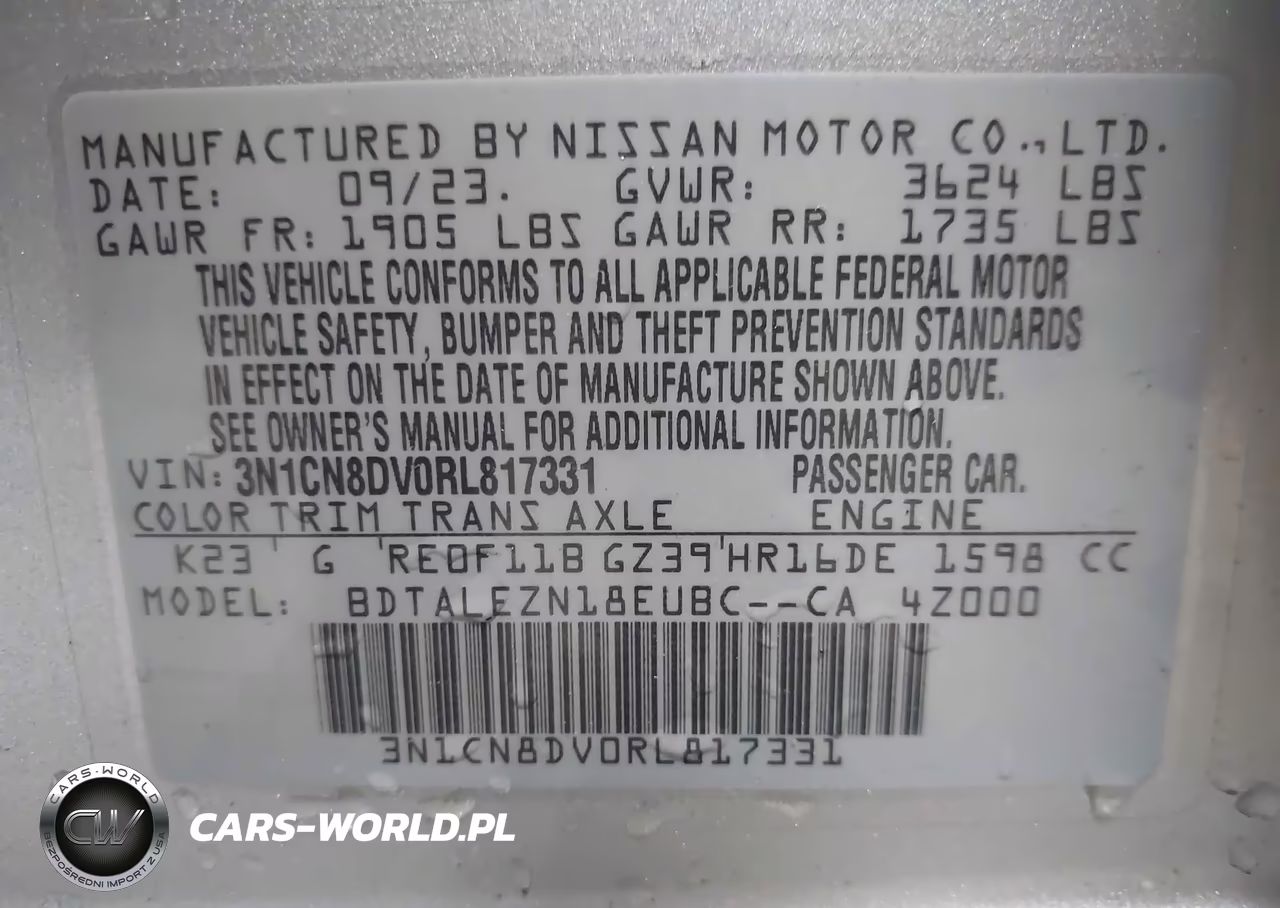 2024 Nissan Versa 1.6 S VIN:3N1CN8DV0RL817331 - 9