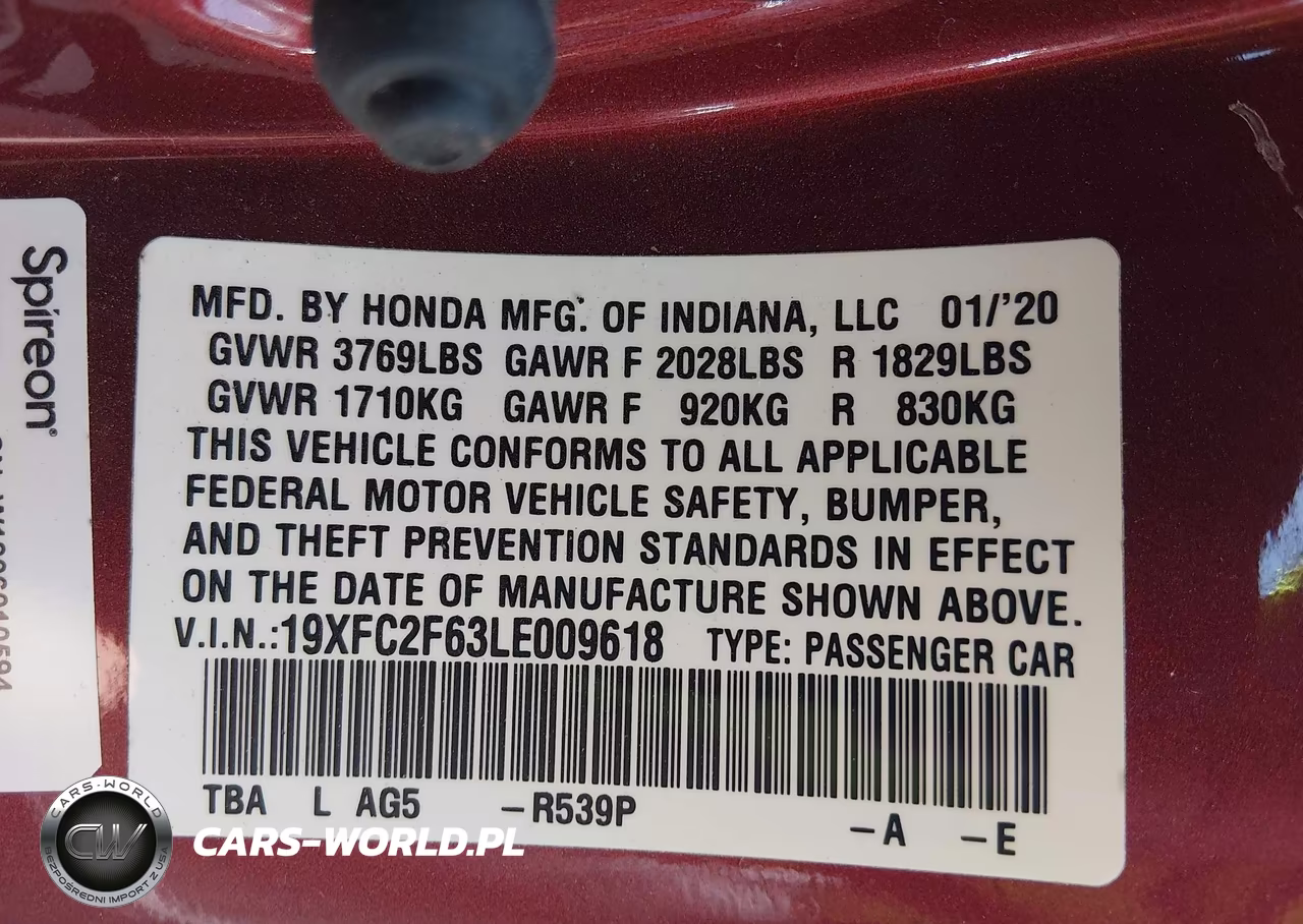 2020 Honda Civic Lx VIN:19XFC2F63LE009618 - 9