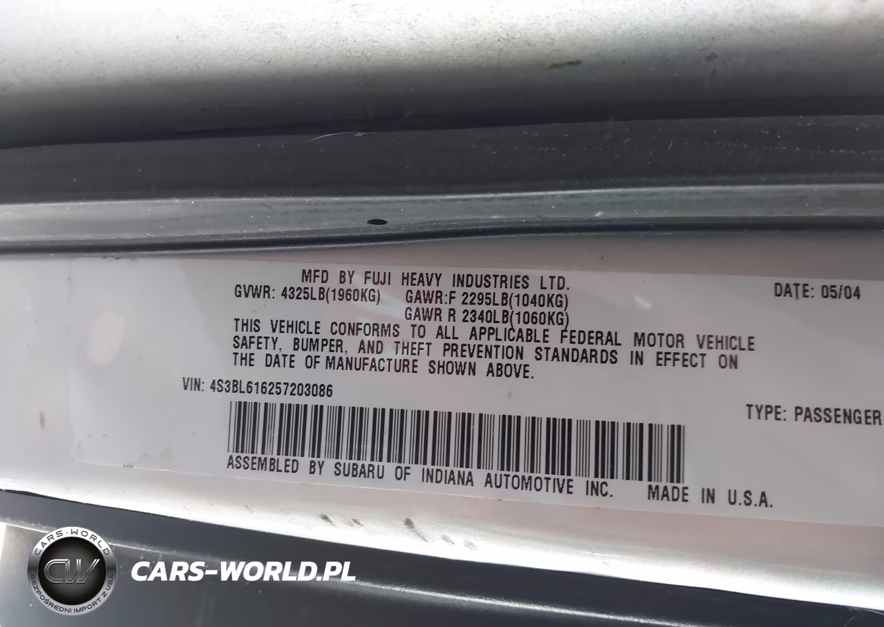 2005 Subaru Legacy 2.5I VIN:4S3BL616257203086 - 9