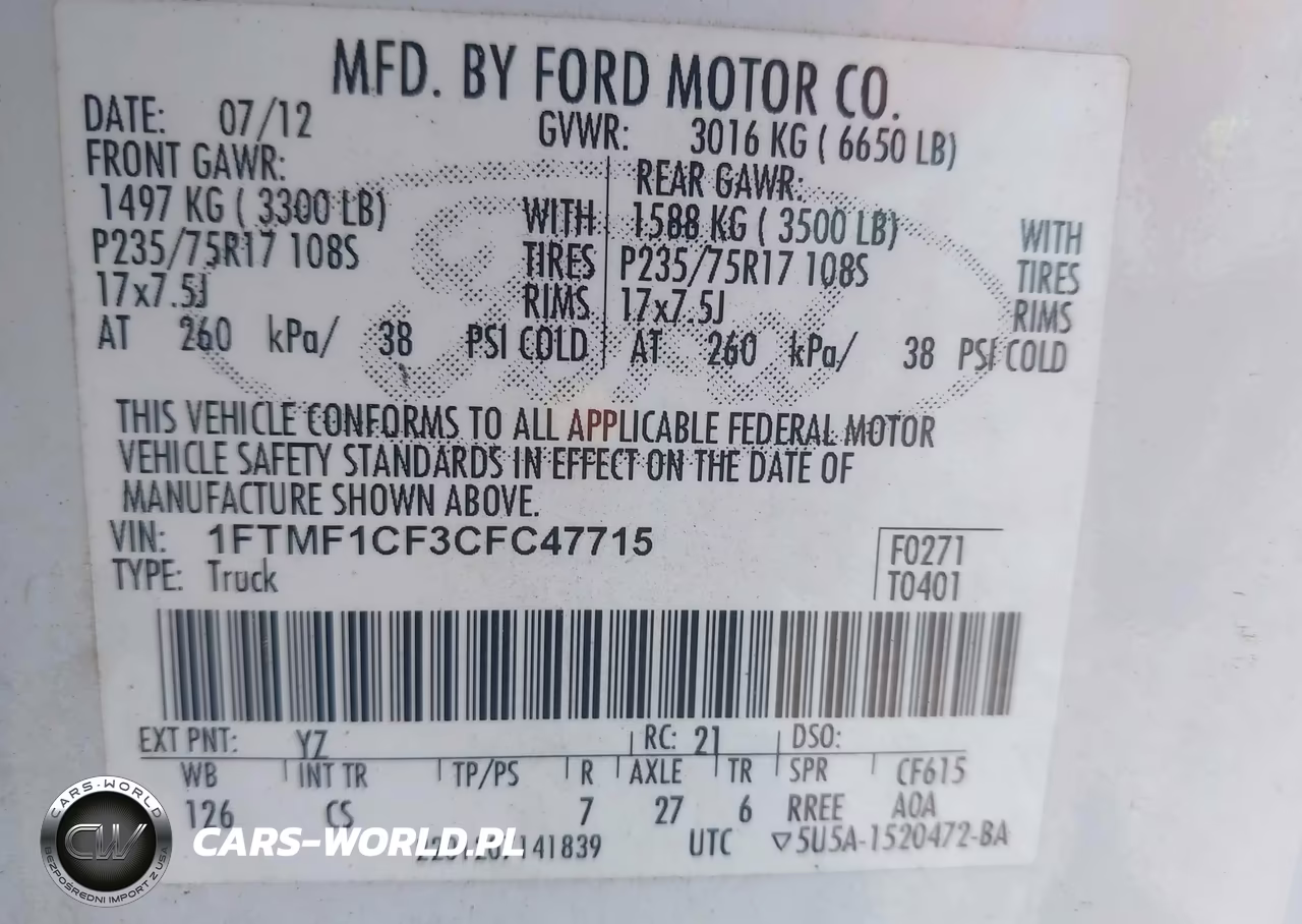 2012 Ford F-150 Xl VIN:1FTMF1CF3CFC47715 - 9