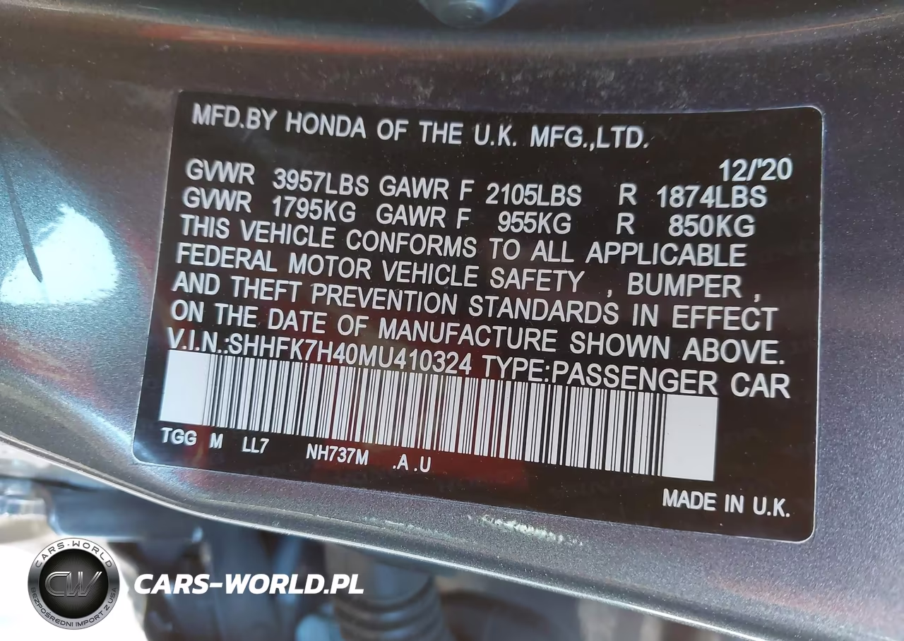 2021 Honda Civic Sport VIN:SHHFK7H40MU410324 - 9