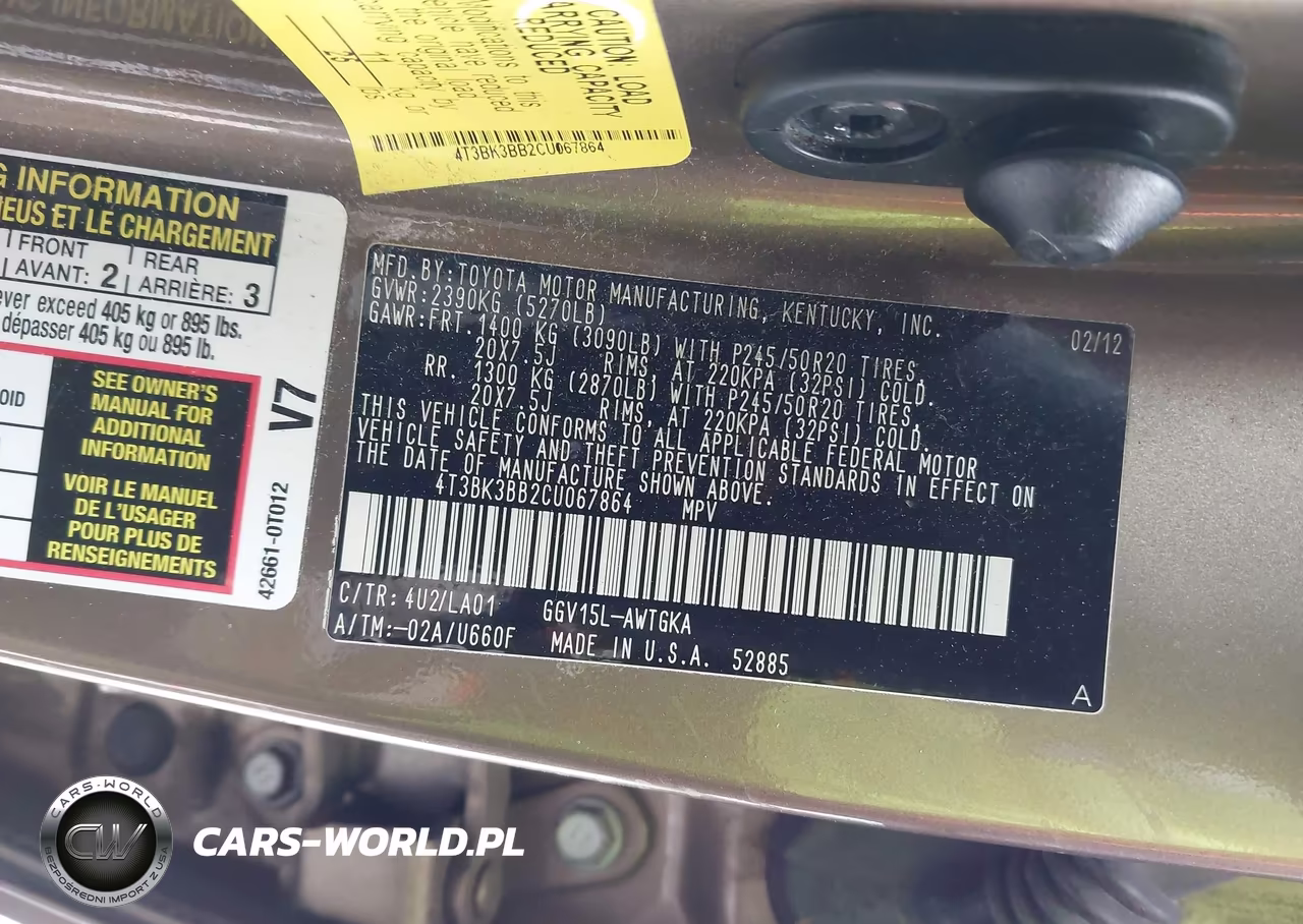 2012 Toyota Venza Limited V6 VIN:4T3BK3BB2CU067864 - 9