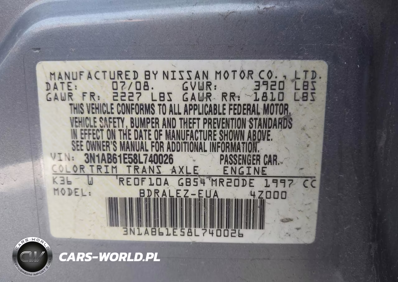 2008 Nissan Sentra 2.0S VIN:3N1AB61E58L740026 - 9