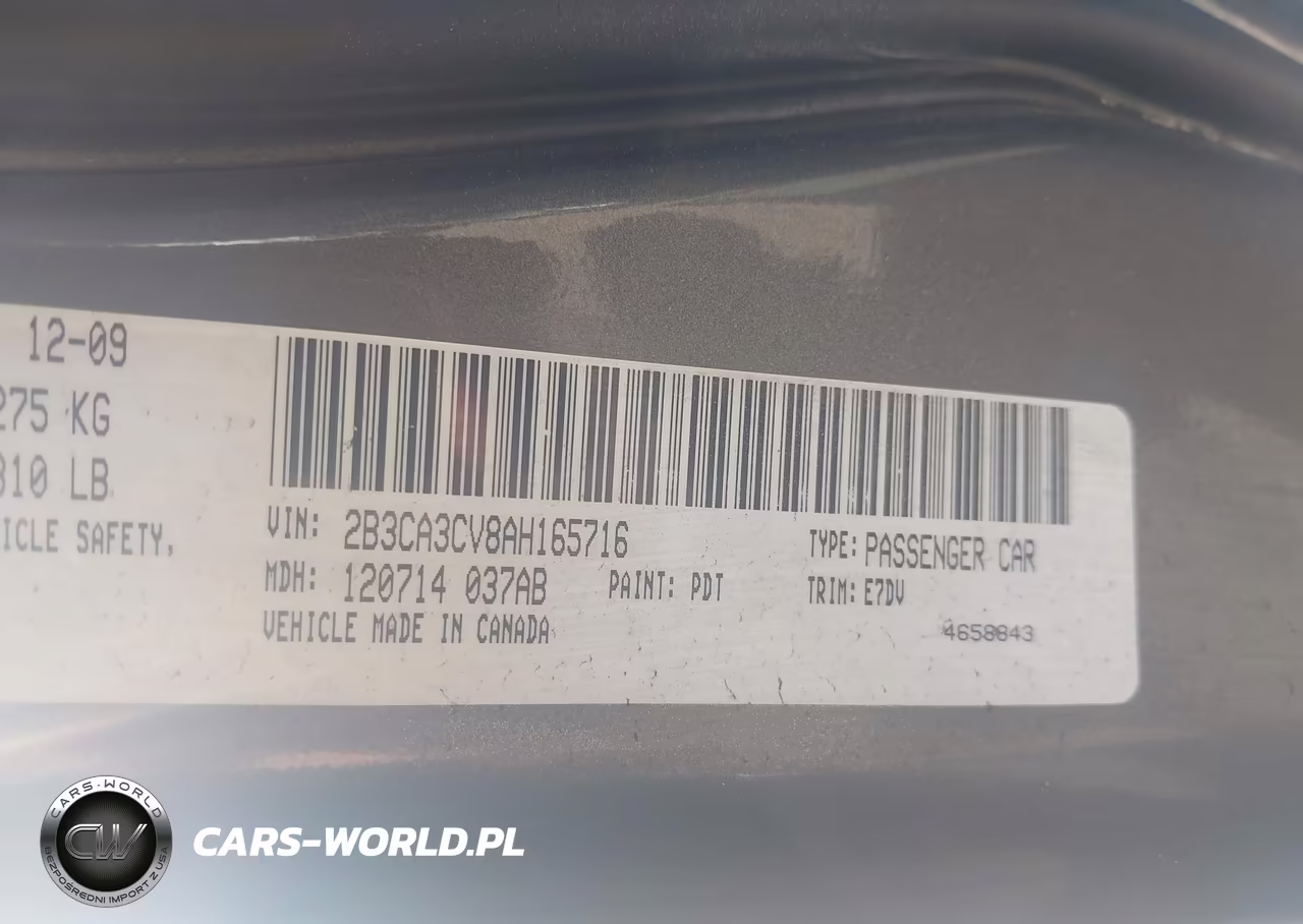 2010 Dodge Charger Sxt VIN:2B3CA3CV8AH165716 - 9