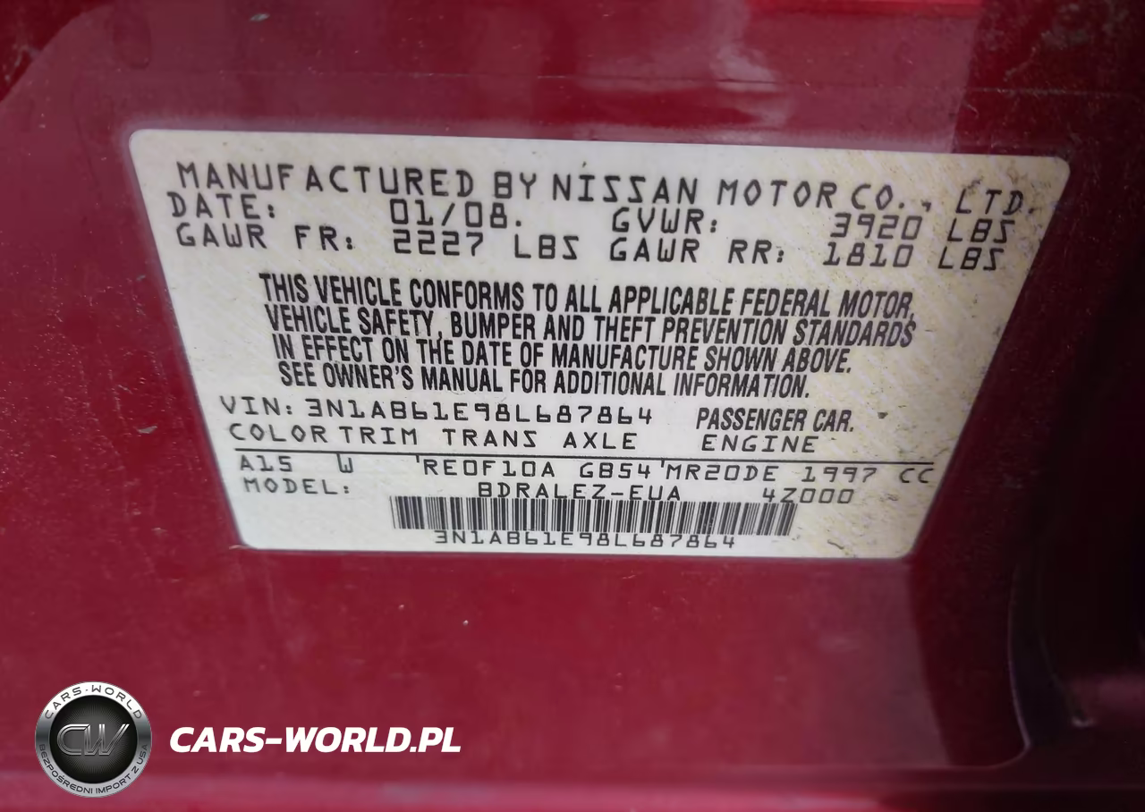 2008 Nissan Sentra 2.0S VIN:3N1AB61E98L687864 - 9