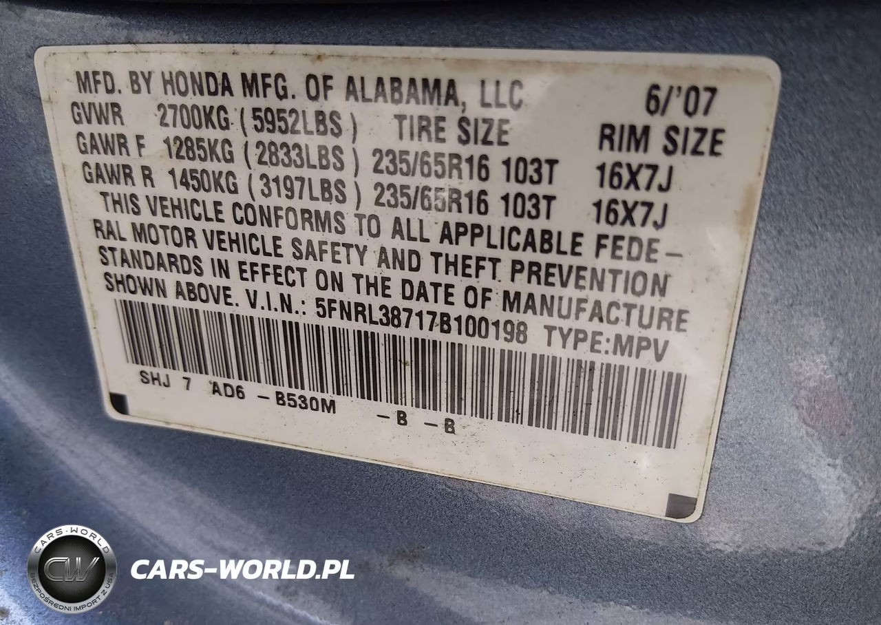 2007 Honda Odyssey Ex-L VIN:5FNRL38717B100198 - 9