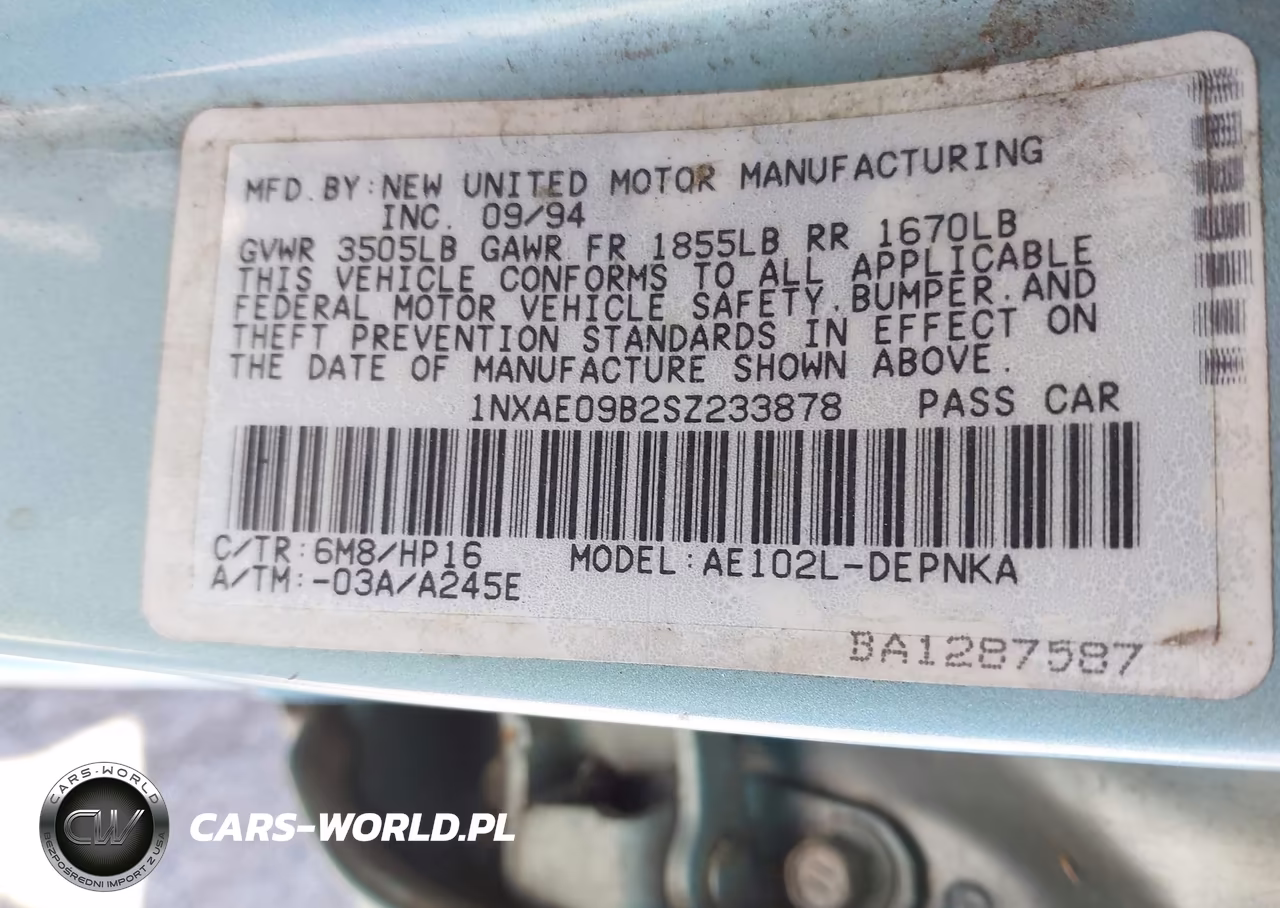 1995 Toyota Corolla Le-Dx VIN:1NXAE09B2SZ233878 - 9