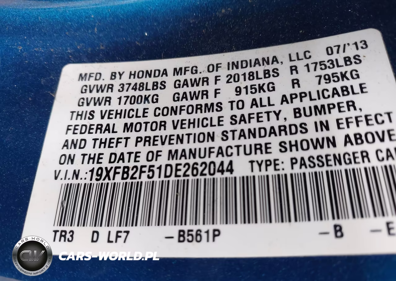 2013 Honda Civic Lx VIN:19XFB2F51DE262044 - 9