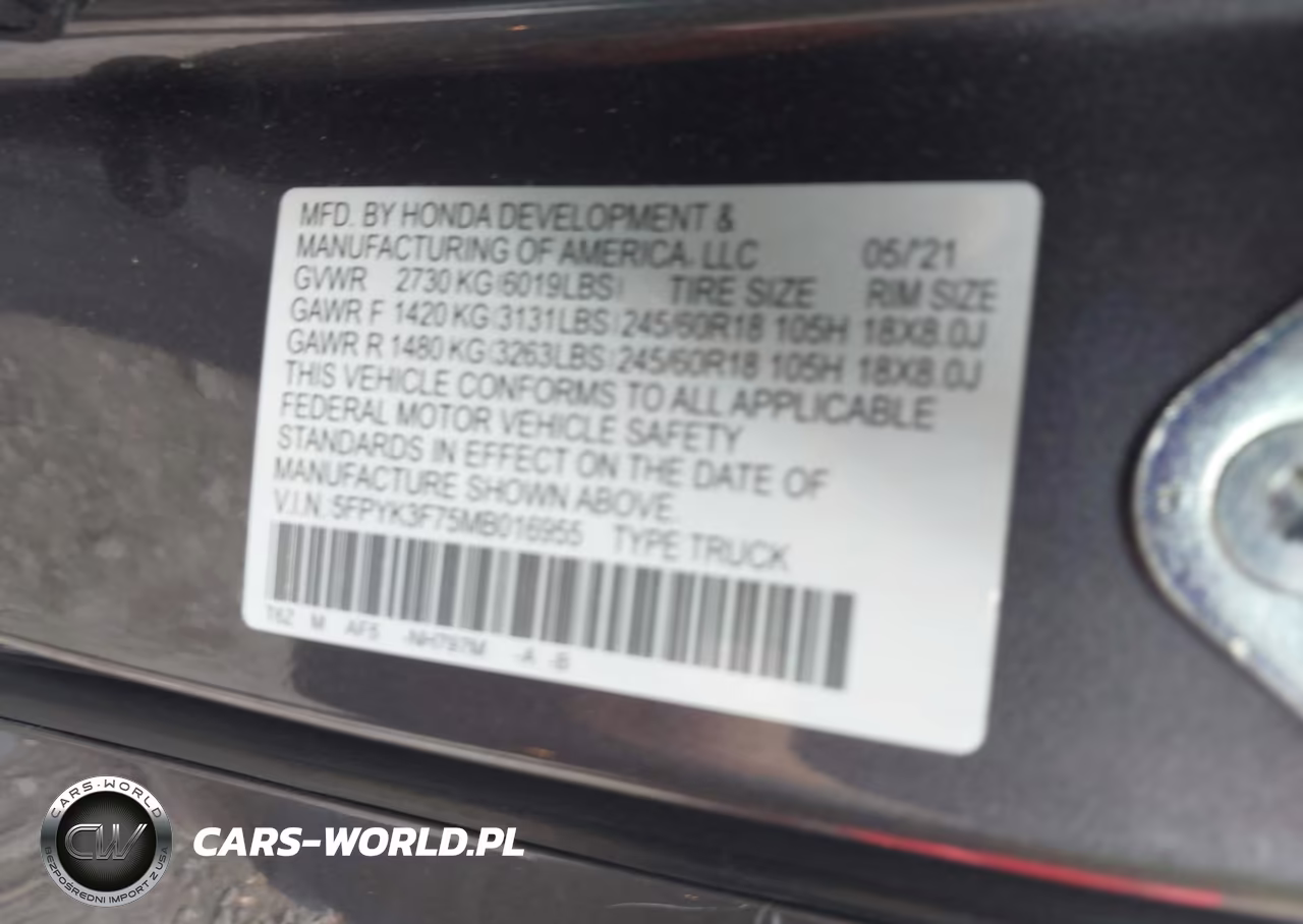 2021 Honda Ridgeline Rtl-E VIN:5FPYK3F75MB016955 - 9