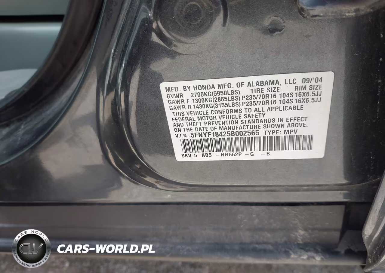 2005 Honda Pilot Ex VIN:5FNYF18425B002565 - 9
