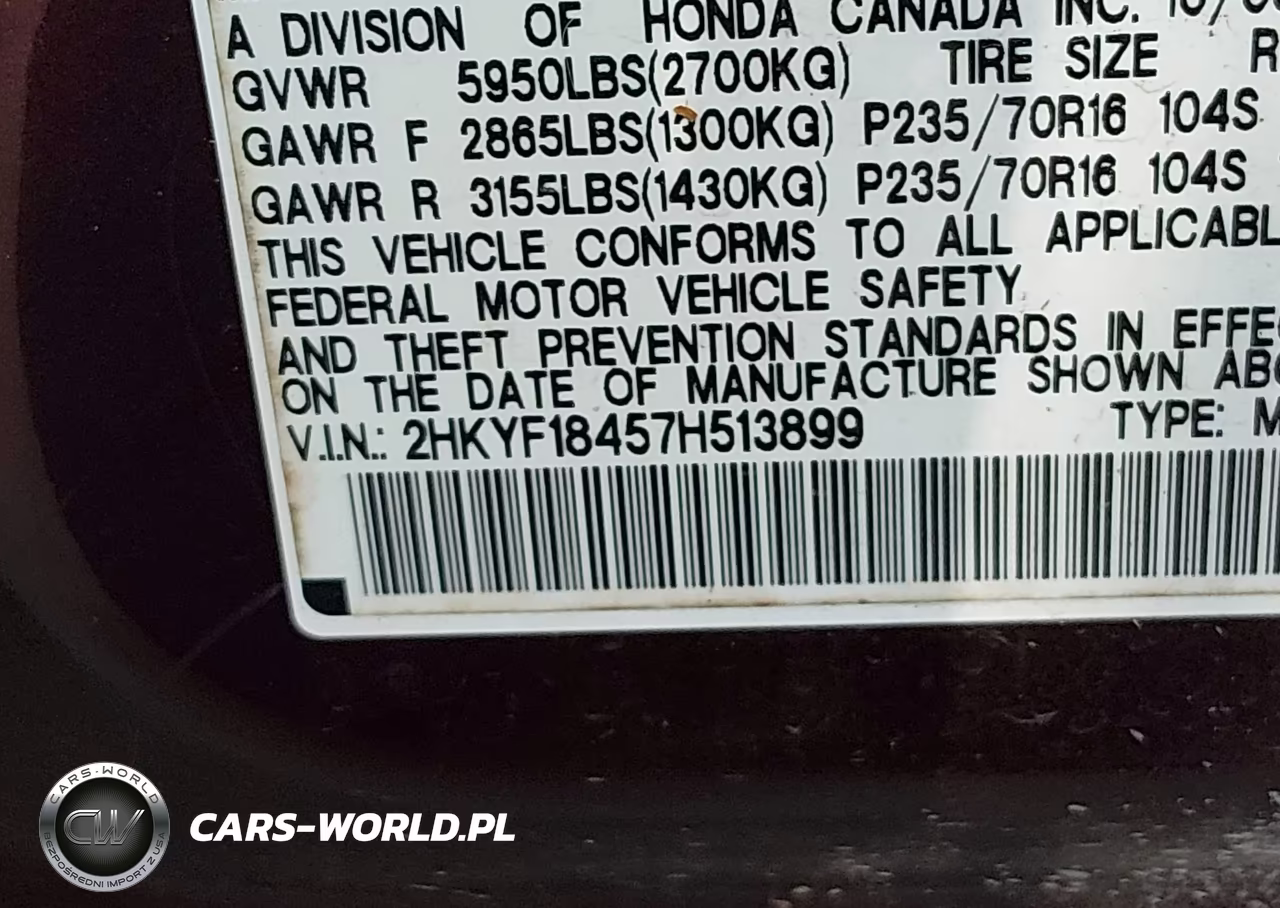 2007 Honda Pilot Ex VIN:2HKYF18457H513899 - 9