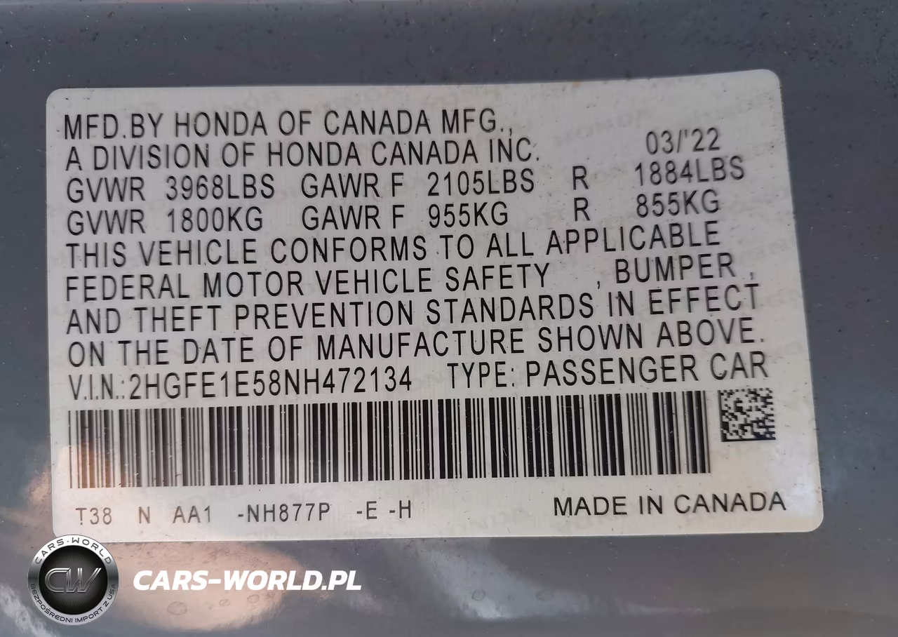 2022 Honda Civic Si Sedan VIN:2HGFE1E58NH472134 - 9