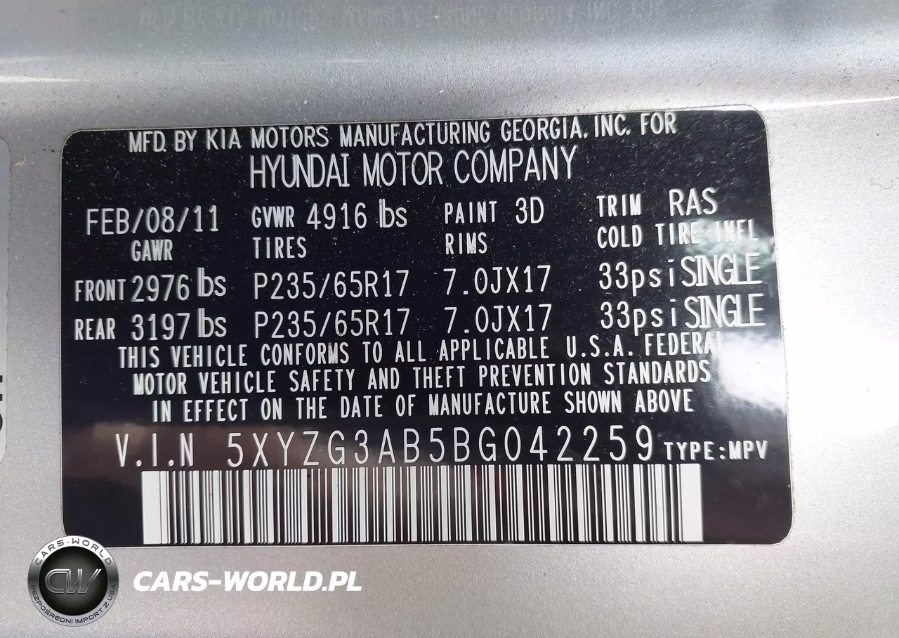 2011 Hyundai Santa Fe Gls VIN:5XYZG3AB5BG042259 - 9
