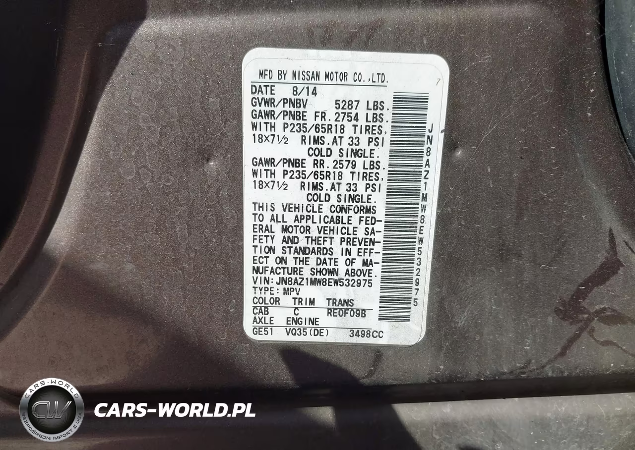 2014 Nissan Murano Sl VIN:JN8AZ1MW8EW532975 - 9