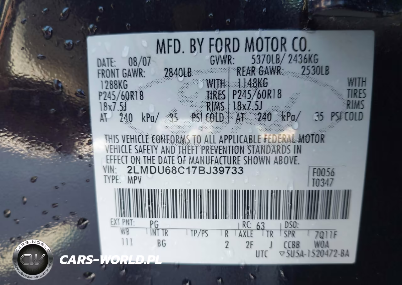 2007 Lincoln Mkx VIN:2LMDU68C17BJ39733 - 9