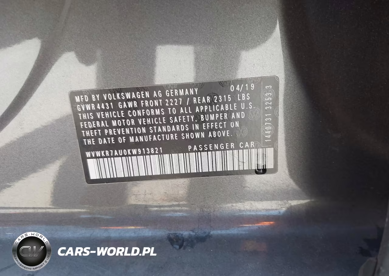 2019 Volkswagen E-Golf Se VIN:WVWKR7AU0KW913821 - 9