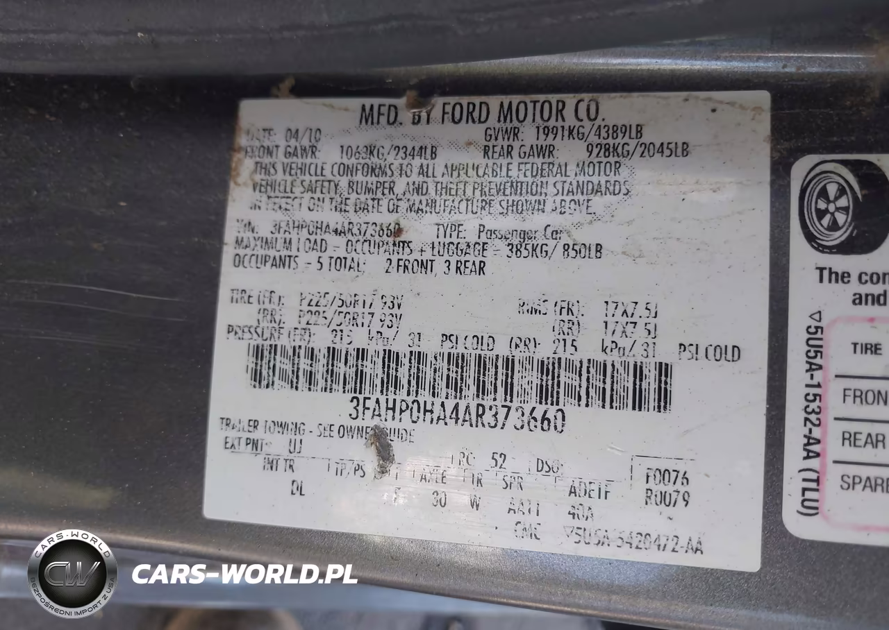 2010 Ford Fusion Se VIN:3FAHP0HA4AR373660 - 9