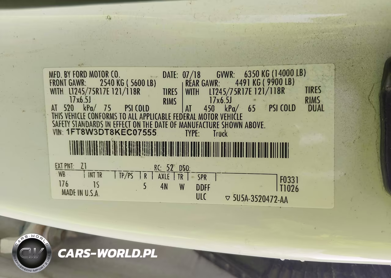 2019 Ford F-350 Xl VIN:1FT8W3DT8KEC07555 - 9