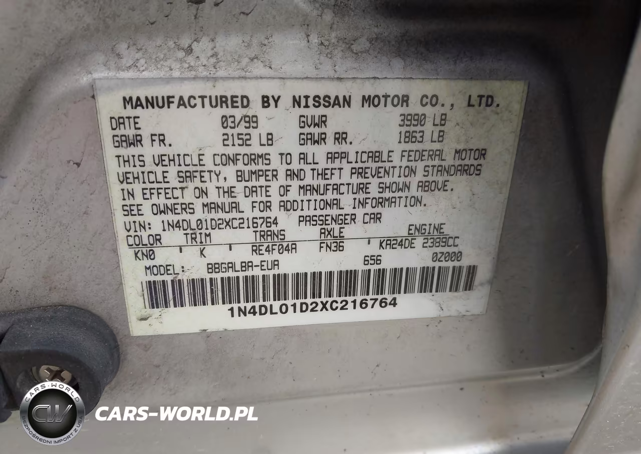 1999 Nissan Altima Gle-Gxe-Se-Se-L-Xe VIN:1N4DL01D2XC216764 - 9