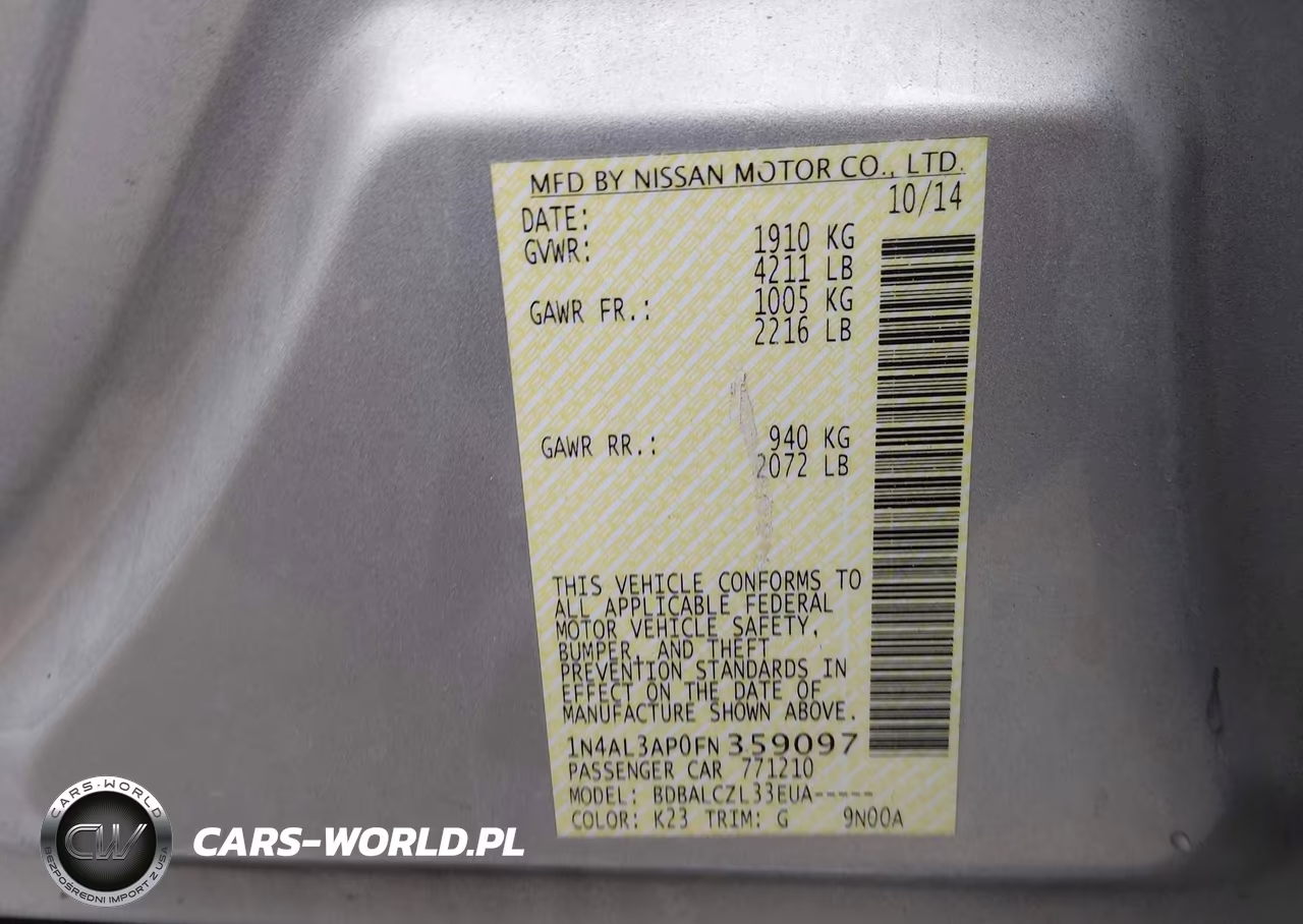 2015 Nissan Altima 2.5-2.5 S-2.5 Sl-2.5 Sv VIN:1N4AL3AP0FN359097 - 9