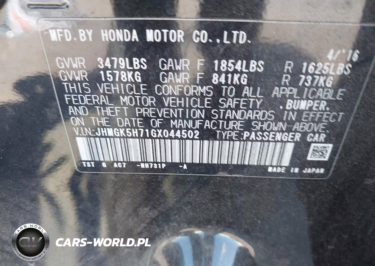 2016 Honda Fit Ex VIN:JHMGK5H71GX044502 - 9