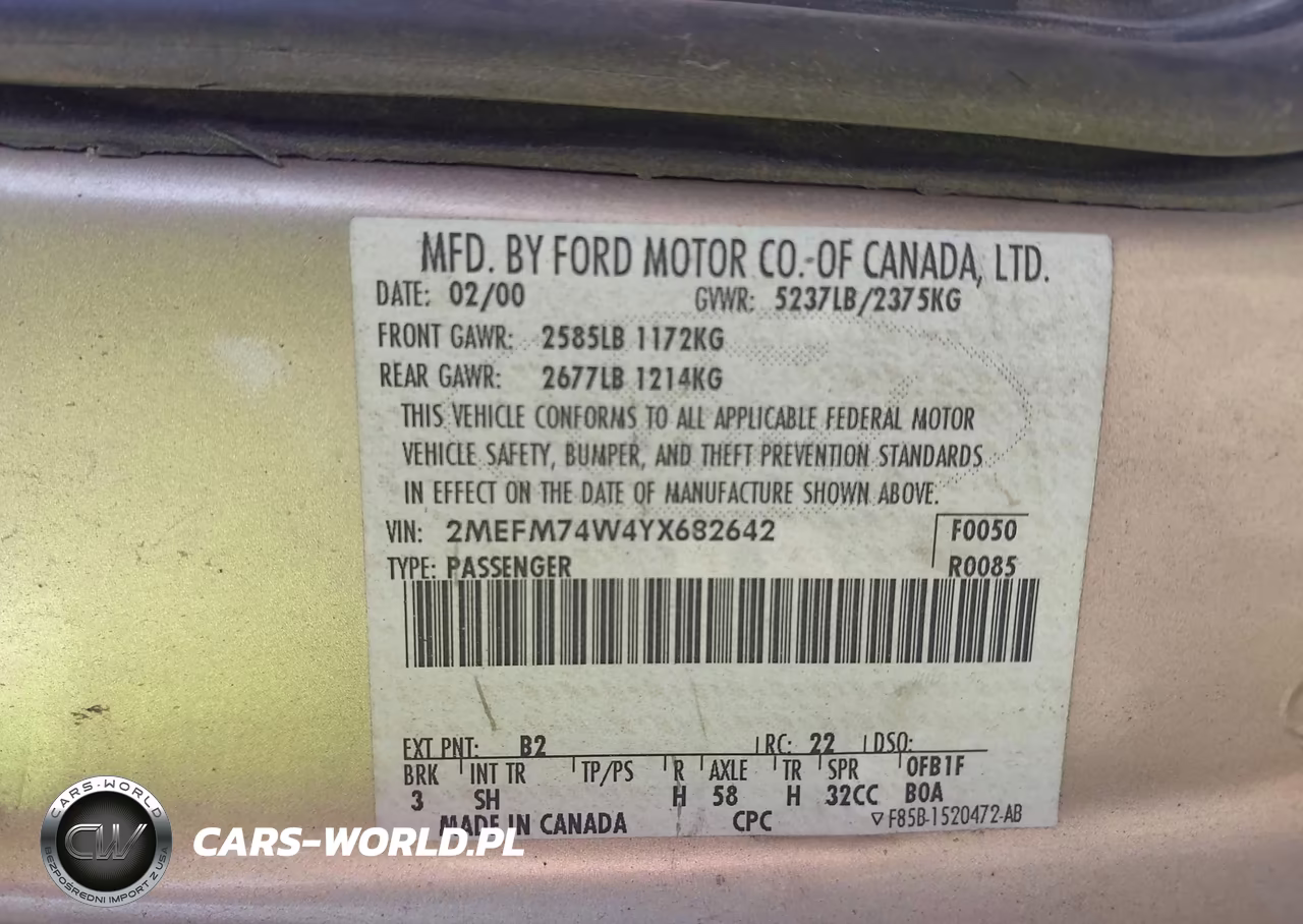 2000 Mercury Grand Marquis Gs VIN:2MEFM74W4YX682642 - 9