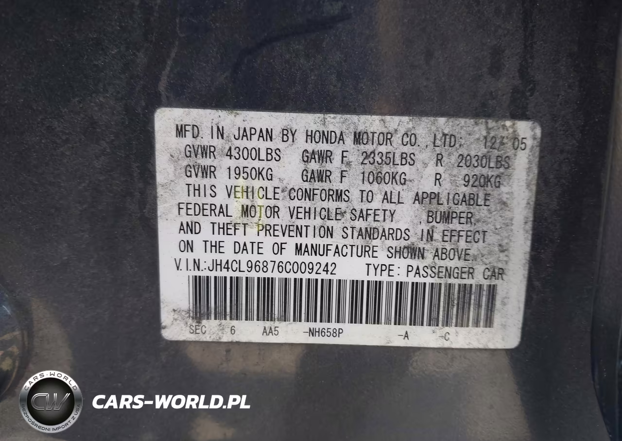 2006 Acura Tsx VIN:JH4CL96876C009242 - 9