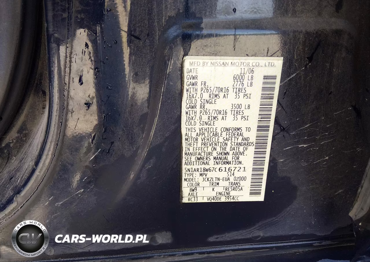 2007 Nissan Pathfinder Se VIN:5N1AR18W67C616721 - 9