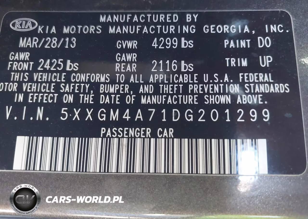 2013 Kia Optima Lx VIN:5XXGM4A71DG201299 - 9
