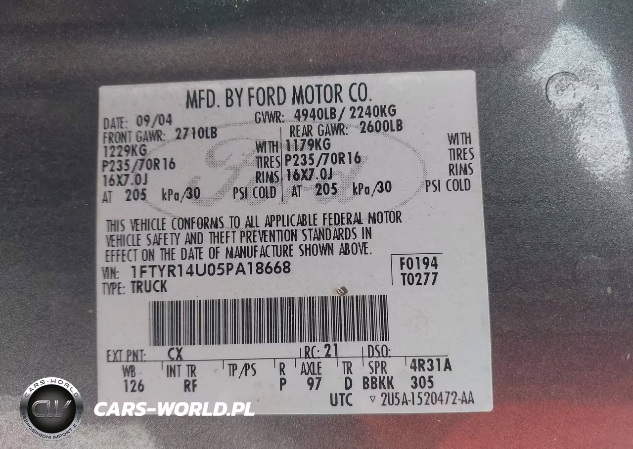 2005 Ford Ranger Edge-Stx-Xl-Xlt VIN:1FTYR14U05PA18668 - 9