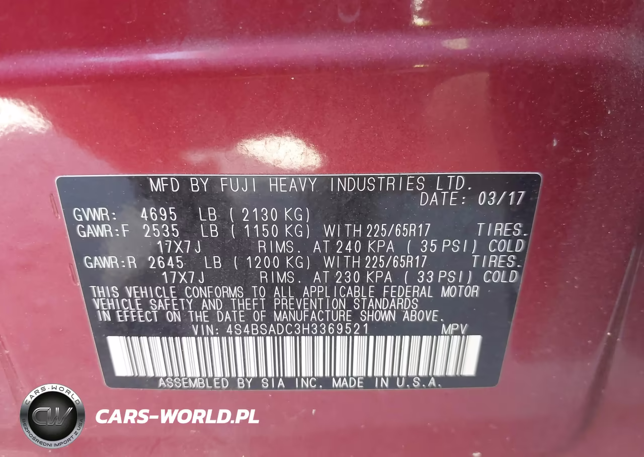 2017 Subaru Outback 2.5I Premium VIN:4S4BSADC3H3369521 - 9