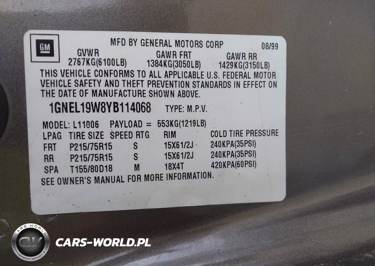 2000 Chevrolet Astro VIN:1GNEL19W8YB114068 - 9
